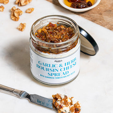 Garlic and Herb Boursin Spread with Sun Dried Tomato Walnut Pesto